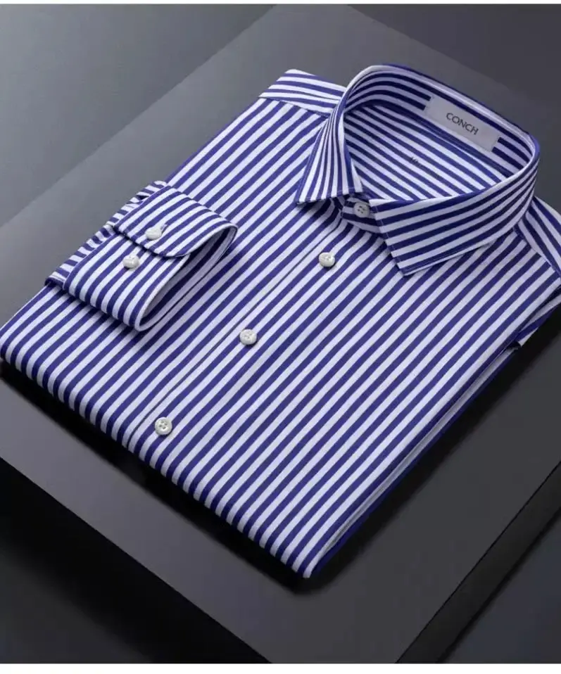 Discover luxury with this men's striped pattern shirt. Featuring long sleeves and a checkered design, this high-quality shirt offers a sophisticated Korean style. Perfect for any occasion, it combines elegance with comfort | US $11.27